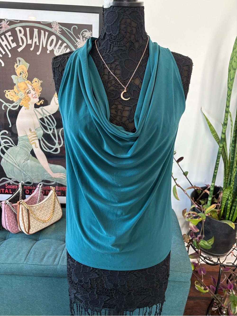Express Teal Cowl Neck Sleeveless Blouse